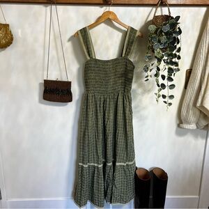 Cider Square Neck Shirred Gingham Maxi Dress